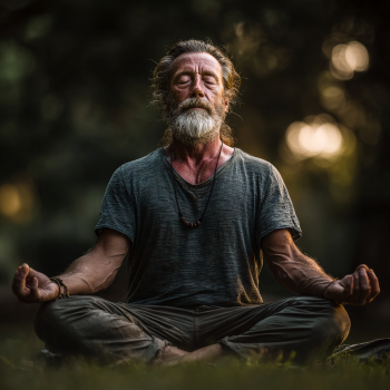 Чоловік середнього віку займається йогою